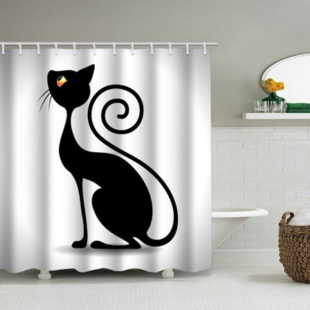 Cartoon Cat Duschdraperi, med 12 plastkrokar-H