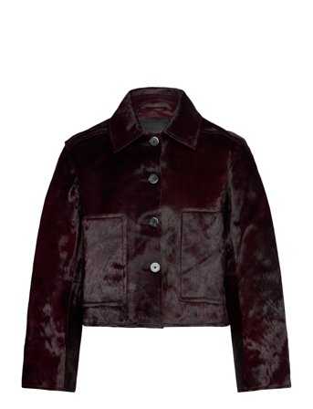 Leather Jacket With Fur Pockets Burgundy Mango