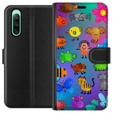 Kompatibel Tegnebogsetui til Sony Xperia 10 IV Little Scribble Friends