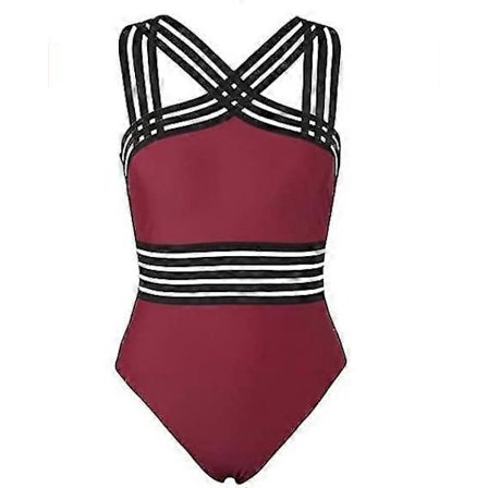 Badedragt til kvinder, hel badedragt med kryds foran og udskårne detaljer, rød red XL