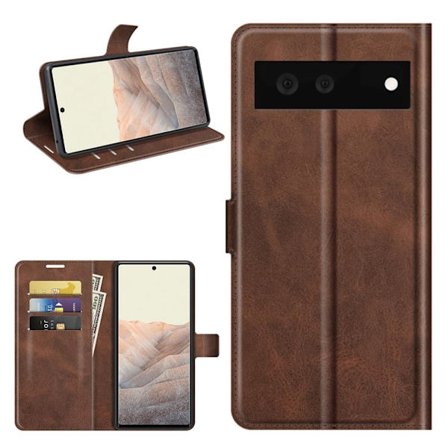 Google Pixel 6 læderetui med pung - Brun