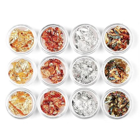 12st burkar guld, silver, bronze, koppar folie flakes