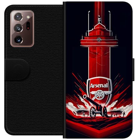 Yhteensopiva Lompakkokotelo Samsung Galaxy Note20 Ultra Arsenal-embleemi, jossa tykki ja stadionmotiivi voimakkaassa punaisessa ja valkoisessa urheilu