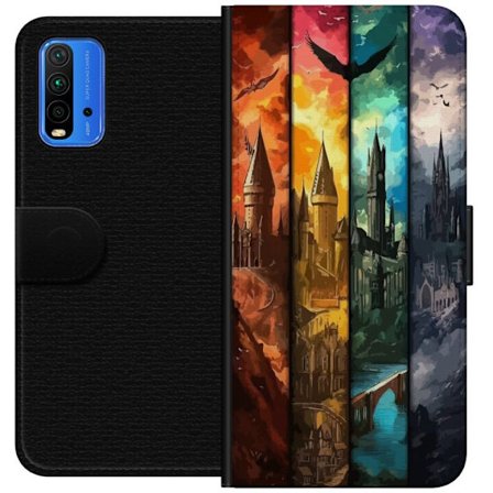 Kompatibel Tegnebogsetui til Xiaomi Xiaomi Redmi Note 9 4G Fire magiske slotte i forskellige elementfarver, episk fantasykunst med ild vand luft og mÃ