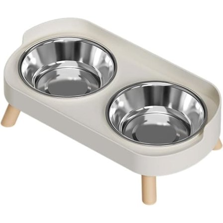 Upphöjd husdjursskål, dubbla matskålar i rostfritt stål med stativ, för mat och vatten