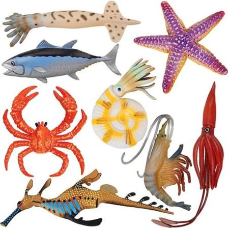 Sæt med 8 legetøjsdyr fra havet - Plastikmodeller af havdyr