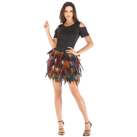 A-line minikjol i konstfjäder för kvinnor (Color-M)