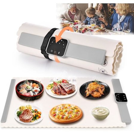 2025 Senaste Modell Matvärmematta, Rullbar Portabel Elektrisk Värmebricka för Mat, med 5 Temperaturinställningar, Silikonvärmematta för Mat