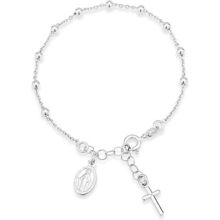 Silver Rosary Cross Bead Charm Link Chain Armband för Kvinnor, Justerbar