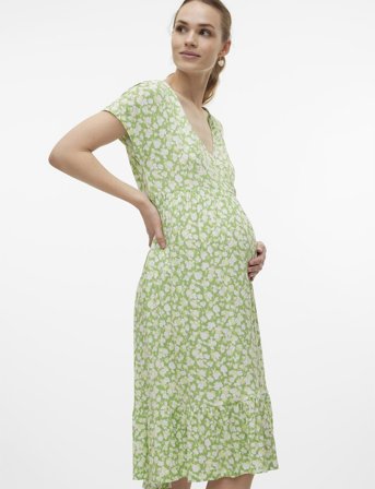 Mamalicious Mlhelen Tess Ss Jrs Midi Aop Dress 2F - Green - XL