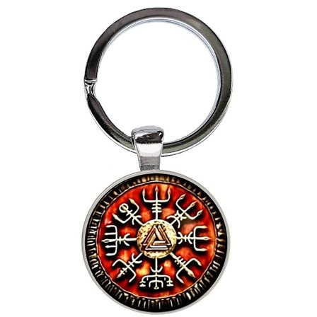Bassin and Brown Viking Norse Symbol Nøkkelring - Brenn Oransje/Antikk Sølv