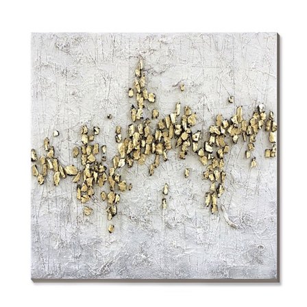 Gold Trail olie-akryl lærred, 100x100 cm, hvid/grå
