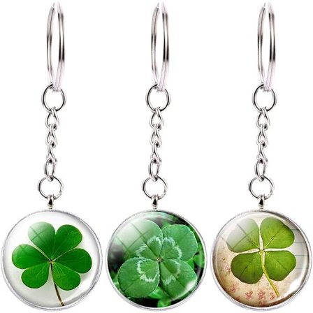 4 blade sæt med 3 naturlige lykkekløver nøglering farve heldig K, ZQKLA