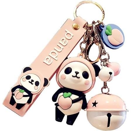 HSYHERE Sød Pige Sød PVC Panda Nøglering Kreativ Nytårsgave Dyrevedhæng Pink Panda + Pink White Bell