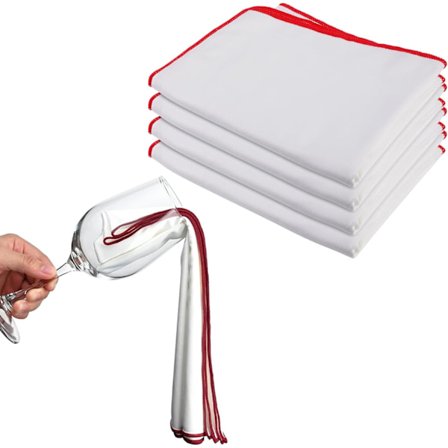 Pakke med mikrofiber pudseklude til vinglas - 35*50cm - Genanvendelige - Stribe-fri - Mikrofiber - Med rød kant