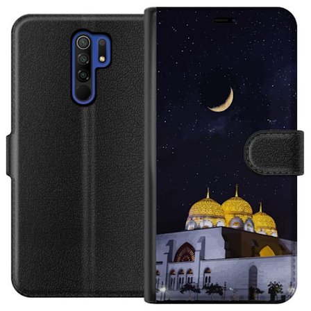 Yhteensopiva Lompakkokotelo Xiaomi Redmi 9 Tähtikirkas yö kultaisine kupoleineen ja puolikuun yllä valaistun moskeijan yllä