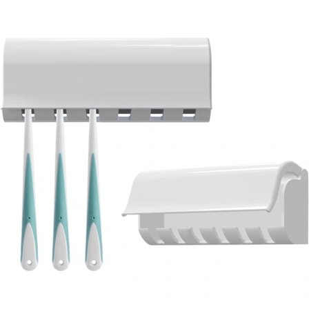 Tandborsthållare med 6 fack, väggmonterad, 2-pack husbilstanborsthållare med lock, självhäftande tandborsthållare