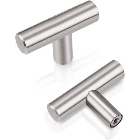 4 Pakke Køkken Dør Knopper Enkelt Hul Børstet Nikkel Skab Knopper Rustfrit Stål Skab T Knob (Skruer Inkluderet)