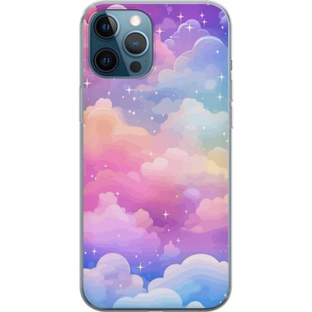 Kompatibelt Mobildeksel til Apple iPhone 12 Pro Søt enhjørning med regnbuefarget hår mot en stjernebelagt pastellbakgrunn i kawaii-stil
