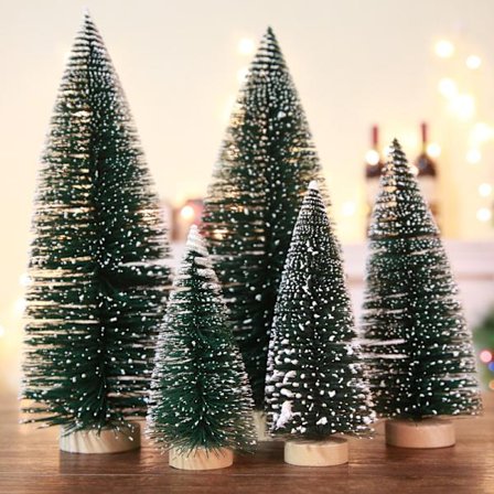 Juletræer DIY Juleflaskebørstetræer Miniature Sisal Sne Frost Grantræer Små Kunstige Træer Bordpladetræer med Træbaser Mikrolandskaber