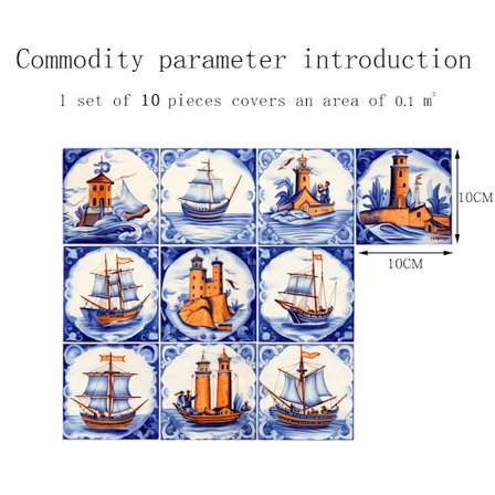 TS348 Marokkolaistyyliset kristallikalvotarra-laatat kodin koristeluun DIY itseliimautuvat lattia- ja seinätarrat 15*15cm, 10 kappaletta