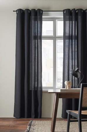 &Home - Gardin med ringe i halvpanama 2-pak - Sort - Gardiner med ringe - 220 - Fra Homeroom