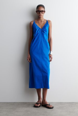 COS Gathered V-Neck Maxi Dress in Blue - Women