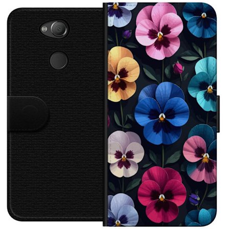 Yhteensopiva Lompakkokotelo Sony Xperia XA2 Koristeellinen kukkakuvio, jossa on värikkäitä pensasmainen kukkia ja tumman tyylikäs tausta