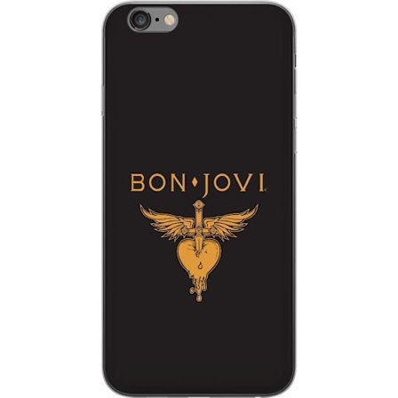 Kompatibelt Mobilskal till Apple Apple iPhone 6 Plus Ikonisk musikillustration med bevingat hjärta och dolk i guldtoner på mörk bakgrund, kraftfull