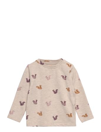T-Shirt Ls Aop Sweat T-shirts Long-sleeved T-shirts Beige Minymo*Betinget Tilbud