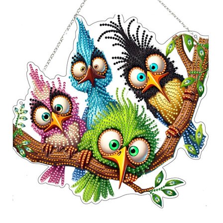 Fire Fugle Diamant Kunst Hænge Kit til Voksne, Dobbeltsidet 5D DIY Rhinestone Maleri med Akryl Diamanter til Vindue Væg Hjem De