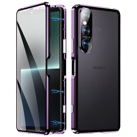 Klart etui til Sony Xperia 1 VI med hærdet glas + metal + PC-bagside, magnetisk telefoncover - Sort (FMY)