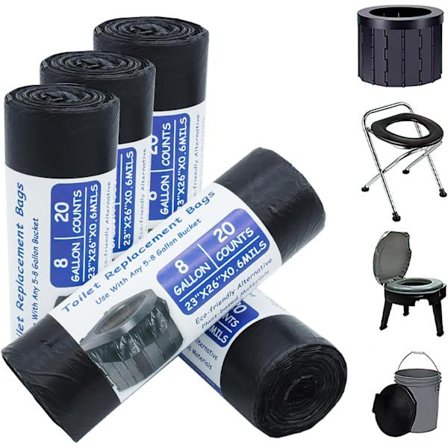 100 Stk. Biologisk Nedbrytbare Søppelsekker 30 Liter Fortykket, Engangs Toalettpose for Bærbare Toaletter, Camping, Fotturer, Reise