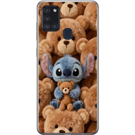 Kompatibelt Mobildeksel til Samsung Galaxy A21s Stitch omgitt av brune teddybjørner med en liten teddybjørn i fanget i en søt og koselig kawaii-design