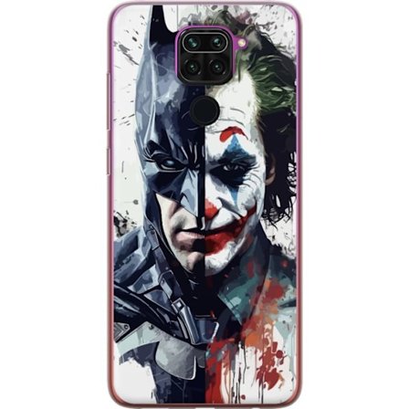 Yhteensopiva Puhelinkuori Xiaomi Xiaomi Redmi Note 9 Jakettu muotokuva Batmanista ja Jokerista dramaattisessa kuvituksessa, kuvankaunis supersankarite