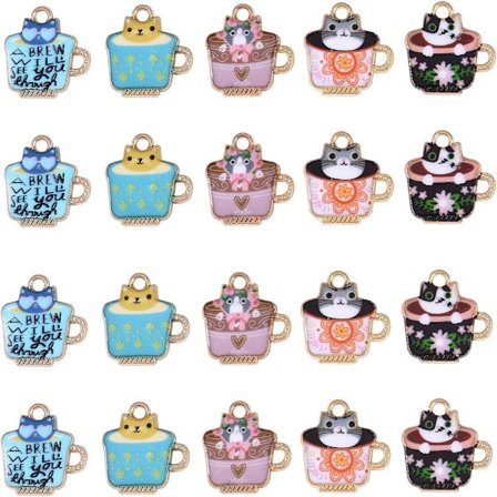 50ST Cat kaffekopp berlocker Emalj Cat Charms kaffekopp berlocker