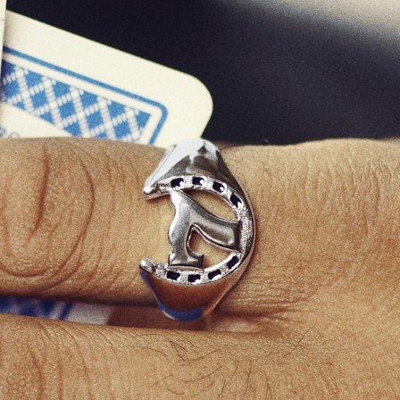Ace | Silver-tone Lucky 7 & Horseshoe Signet Ring for Men - Signet rings