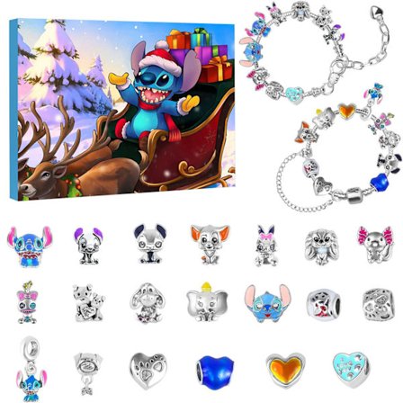 Stitch Adventskalender Armband 2024 Flickor 24 Dagar Julnedräkning Kalender DIY Smyckestillverkningssats 22 Charm Beads 2 Armband