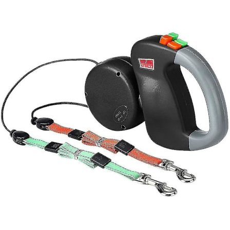 Dobbelt hundesnor, udtrækkelig hundesnor dobbelt snor til to hunde hundesnor 2 hunde dobbelt snor, sort--