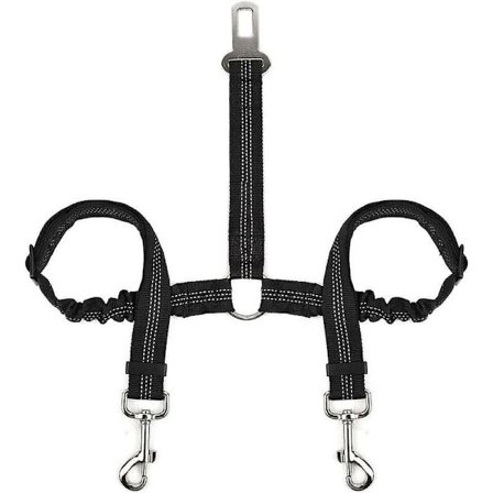 Dobbelt sikkerhedssele til hund, justerbar dobbelt sikkerhedssele til kæledyr med elastisk bungee og reflekterende tape No Ta
