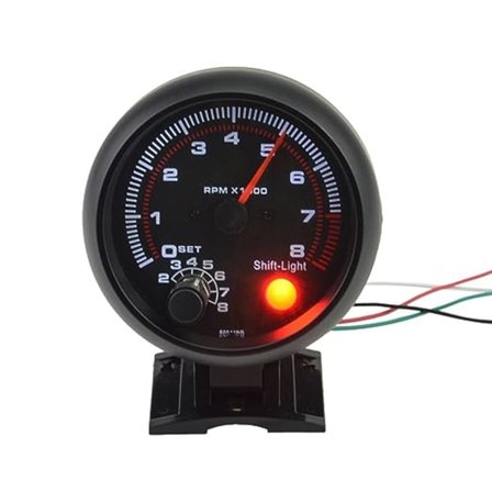 3.75" Universal Sort Bil Tachometer Måler Hvid Inter Skiftelys 0-8000 RPM