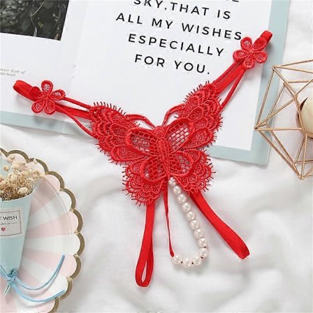 Damens åpne skrittet truser for sex undertøy Sexy perle truser gjennomsiktig sommerfugl erotisk undertøy G streng skrittløs truser