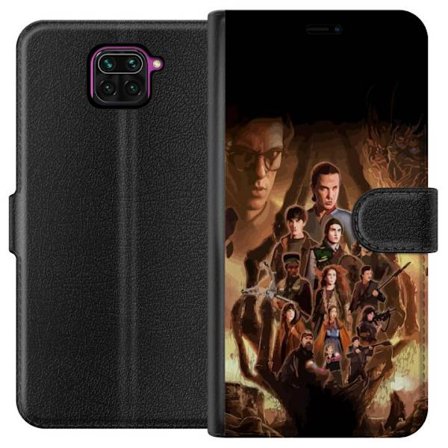 Yhteensopiva Lompakkokotelo Xiaomi Redmi Note 9 Ryhmäpotretti Stranger Thingsin sankareista, joissa on tumma fantasiaympäristö ja uhkaava olento ta