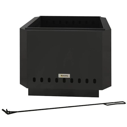 Rootz Fire Pit - Inklusive poker - Eldfat - Robust konstruktion - Metall & rostfritt stål - Svart - 48L x 48W x 41H cm