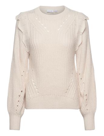Vinorila New L/S Pointelle Knit Top Cream Vila