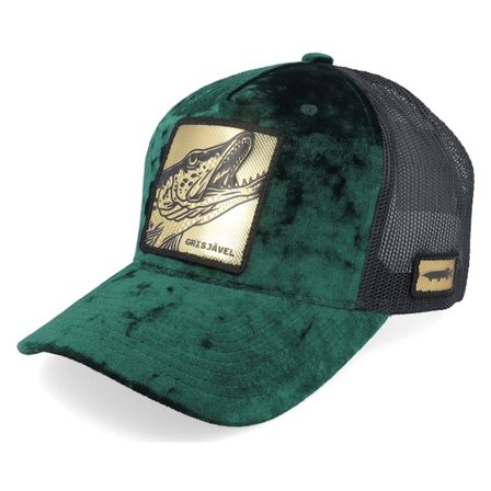 Skillfish - Grisjävel Gold Velvet Green/Black Trucker Trucker Green Cap - @ Hatstore