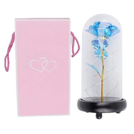 Blå ros i glaskupa med LED-lampor Bevarad blomma Rosgåva Romantisk heminredning Till mors dag Bröllopsdag Födelsedag Alla hjärtans dag