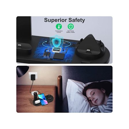 B07 4-i-1 Trådlös Laddningsstation Kompatibel med iPhone Apple Watch Airpods Svart