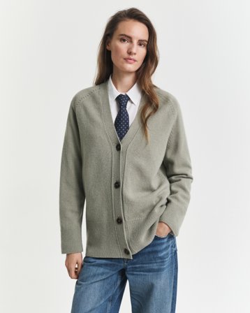 GANT Damen Strickjacke aus Wolle mit Kaschmiranteil (L) Grün
