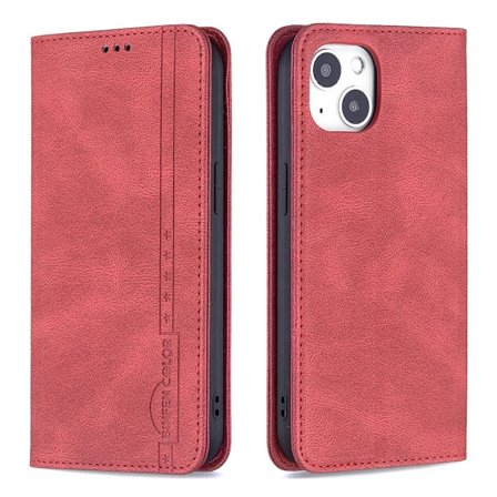 Fodral för iPhone 13 mini röd Mörk Magnetisk RFID-Blockerande Plånbok med Korthållare Flip